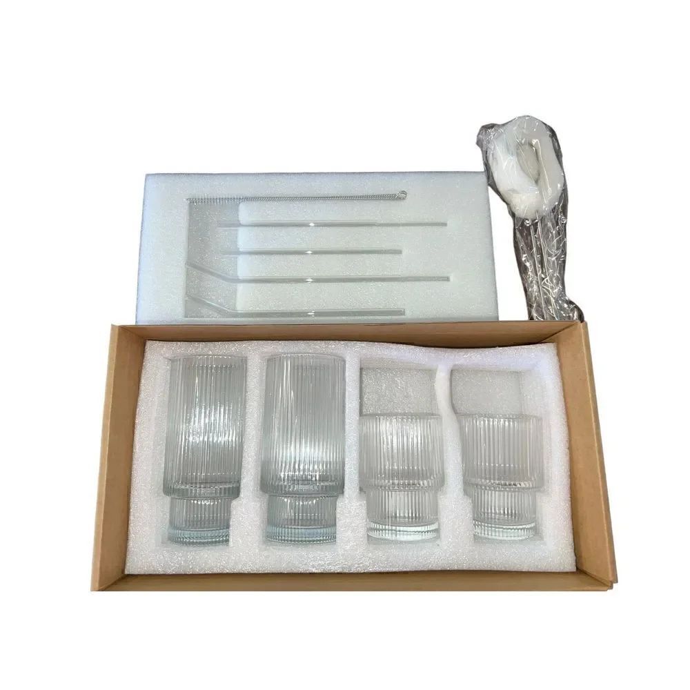 4 pack Whiskey vodka rocks bar cocktail glasses with glass straws and cleaner